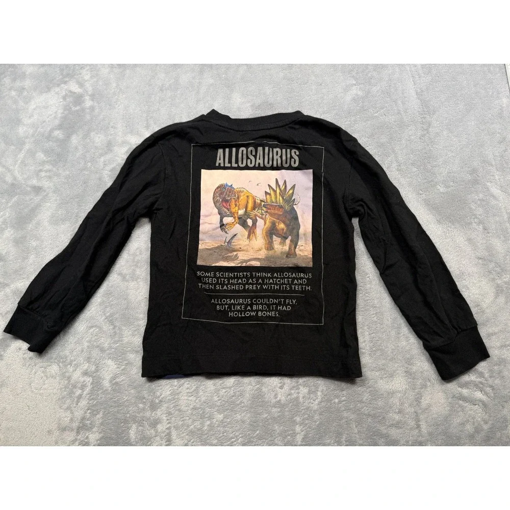 Gap National Geographic Dinosaur T-Shirt Kids XS Black Graphic Print Long Sleeve